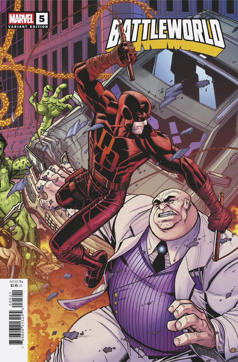 manwithoutfear's tweet image. Daredevil and Kingpin appear on the final Nick Bradshaw connecting variant for BATTLEWORLD #5, out January 14