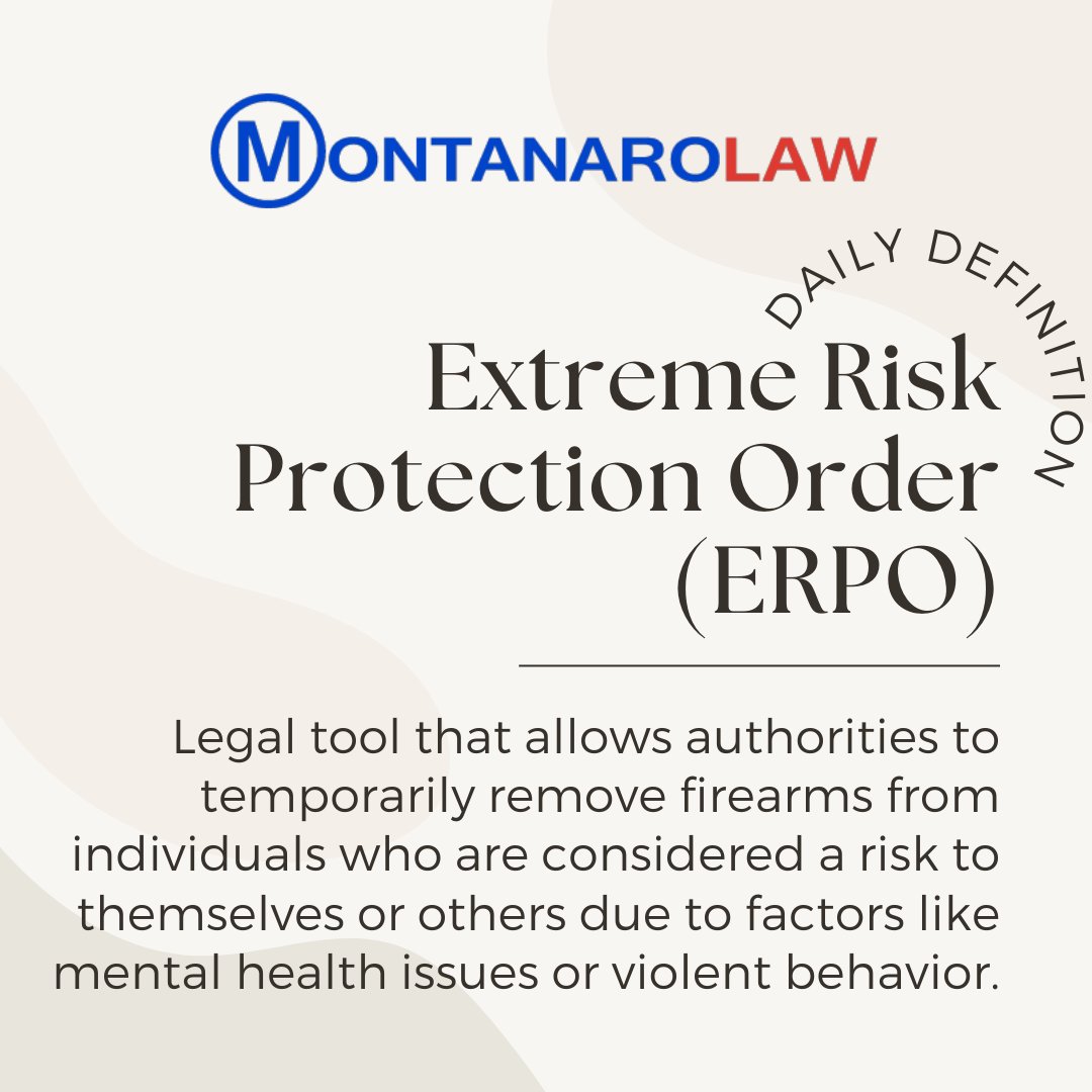 montanarolaw's tweet image. Our legal team simplifies intricate matters like these. Consult with MontanaroLaw today! #DailyDefinition #ERPOexplained #LegalTool #PublicSafety #MontanaroLaw #LegalGuidance #FirearmSafety #RiskProtection

(516)809-7735
montanarolaw.com
info@montanarolaw.com