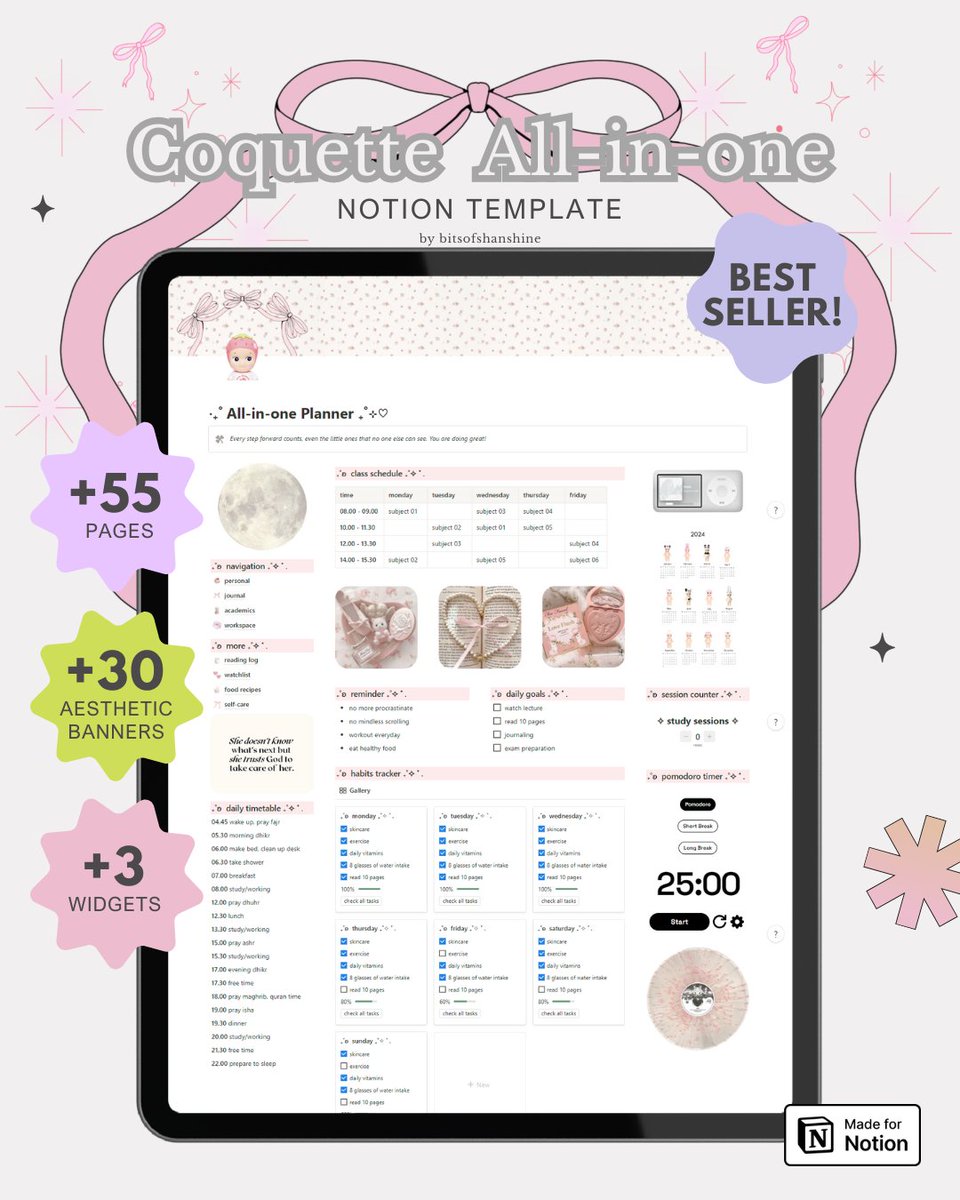 bitsofshanshine's tweet image. Stay organized, track habits, and plan your goals with ease — all in one beautiful space with Coquette All-in-One Notion Template 🎀💐

𝗚𝗲𝘁 𝘆𝗼𝘂𝗿𝘀 𝗻𝗼𝘄!
bitsofshanshine.gumroad.com

#notiontemplate #notiontwt #studytwt #booktwt #notion #collegetwt