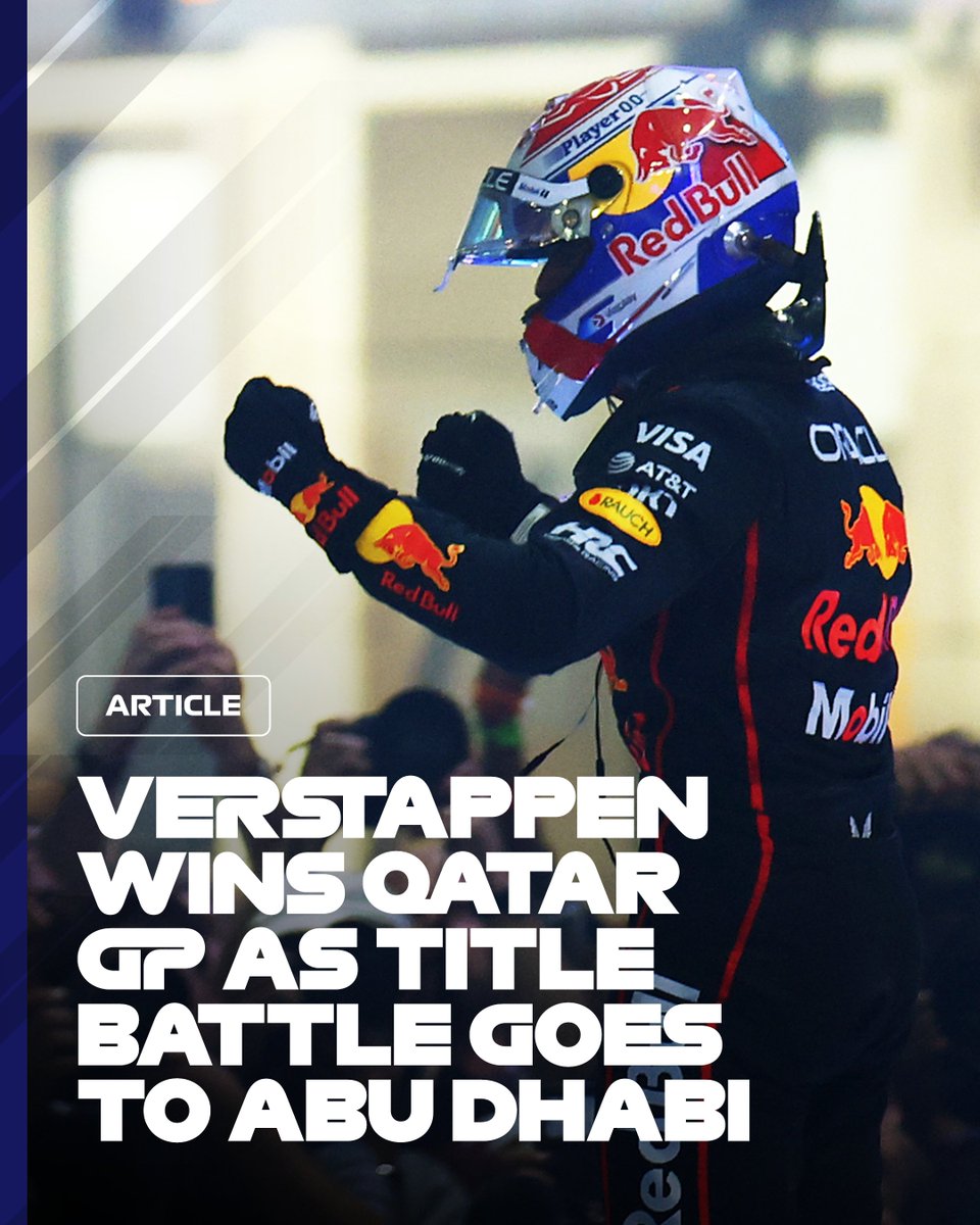 F1's tweet image. Verstappen wins in Qatar to ensure title battle goes down to the wire 

👉 f1.com/QAT25_Race_Rep…

#F1 #QatarGP