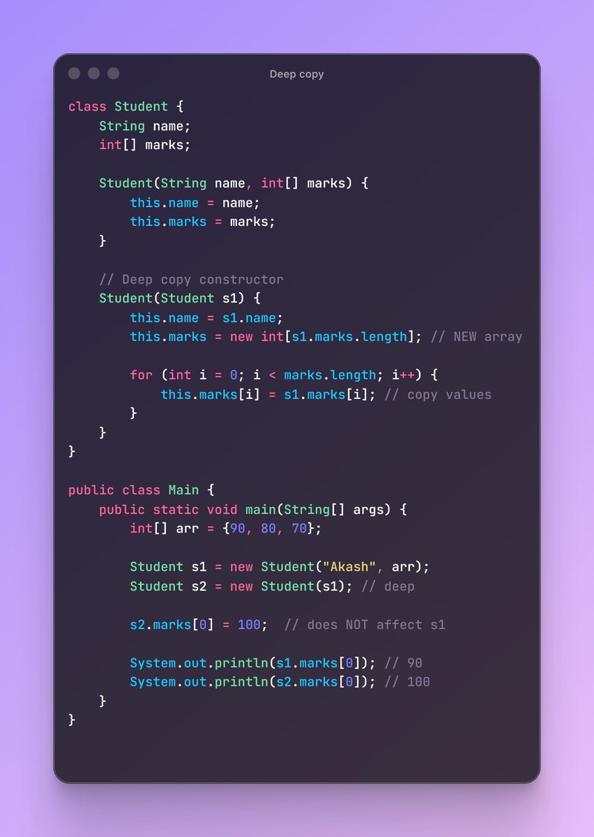 Akashpaswandev's tweet image. Day 39:
Learned about shallow copy, deep copy, lazy copy, destructors, and inheritance today.
It was a hectic day, but I still managed to understand the basics and keep moving forward.
Some days are tough, but progress is progress 💪

#Java #OOP #LearnInPublic #CodingJourney