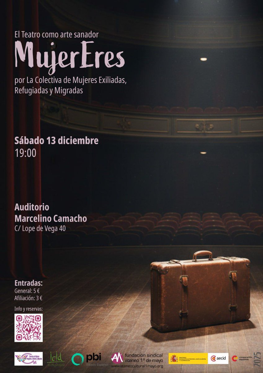 ColectivaRefugi's tweet image. ✨ Llega a Madrid 🎭 MujerEres El teatro como arte sanador
Una obra creada  por @ColectivaRefugi, q pone en escena memoria, sanación y resistencia.
 13 de diciembre | 🕖 19:00 h
📍 T Auditorio Marcelino Camacho
Organizan: @AsociacionICID @pbi_ee

📥 goo.su/kqSzz