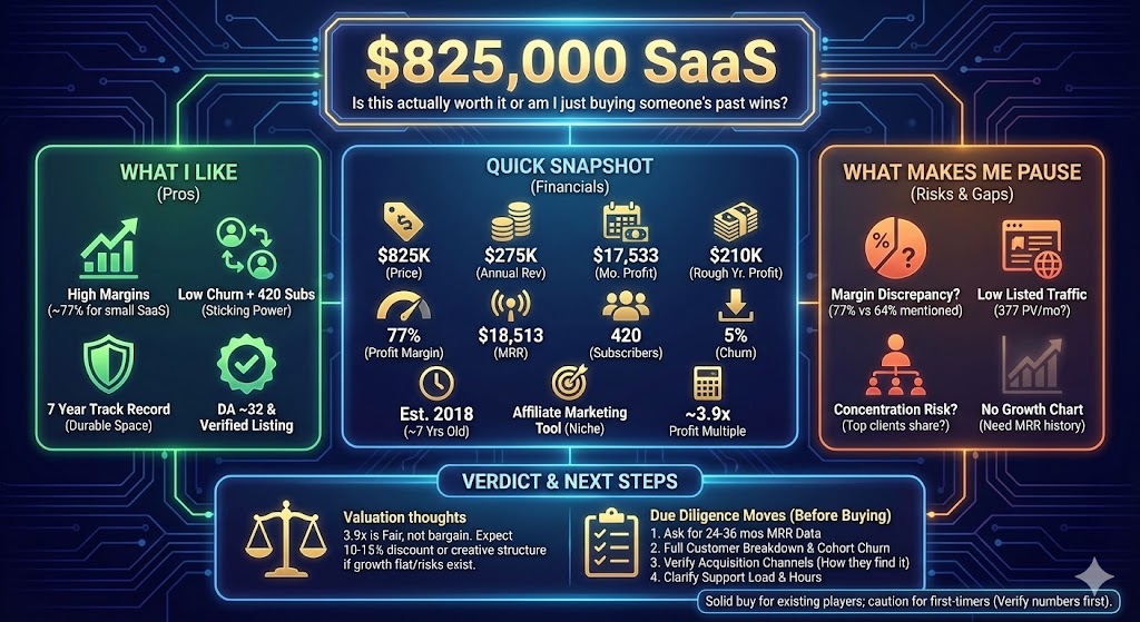 christopherep29's tweet photo. Would you pay 3.9 years of profit for an $825K SaaS that powers affiliate programs?
$275K rev, ~$210K profit, 77 percent margin, 5 percent churn.
Here is some of the data: ⤵️
#Saas #MicroSaaS #AffiliateMarketing #WebsiteForSale #BuyOnlineBusiness https://t.co/wpa6aHcdpk