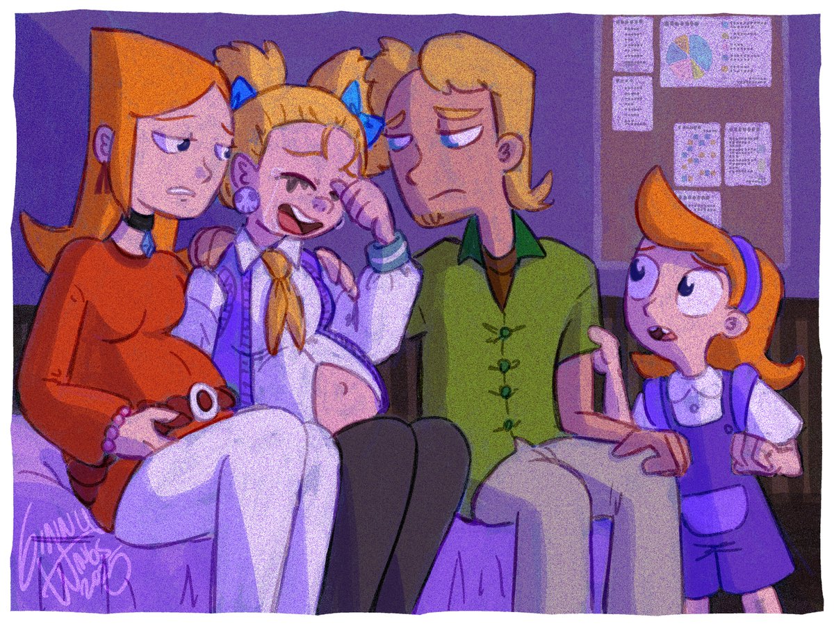 ginny_wings's tweet photo. commission for @/forbes_marc, based on an interesting idea about suzy having an unwanted pregnancy and being supported by her brother and candace, who is pregnant with xavier. https://t.co/BWymHivdYk
