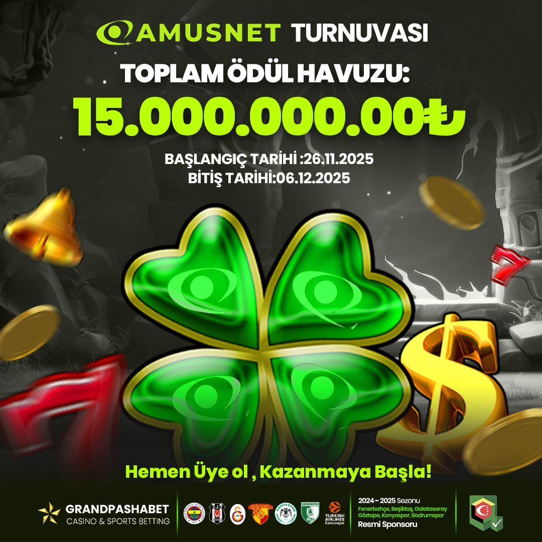 pashabettr's tweet photo. ⭐️Amusnet (EGT) Turnuvası GrandPasha'da !

💰 Toplam Ödül: 15.000.000,00 ₺
🏆 En yüksek puanı toplayan oyuncular büyük ödüllerin sahibi olacak!

⏳26.11.2025 – 06.12.2025

🪙GrandPashaBet:  https://t.co/bnYDNkrADl

#grandpasha #pashacasino #slot #iddaa #bahis #derbi #galatasaray https://t.co/PUruJG9blq