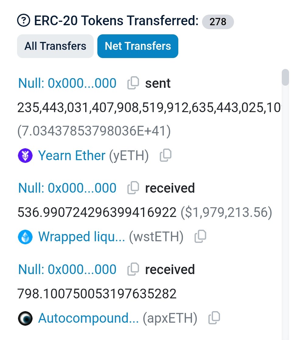 🚨 yETH by <a href="/yearnfi/">yearn</a> has suffered an exploit

Looks like an infinite mint + <a href="/CurveFinance/">Curve Finance</a> pool drained &amp; all ETH sent to Tornado Cash
