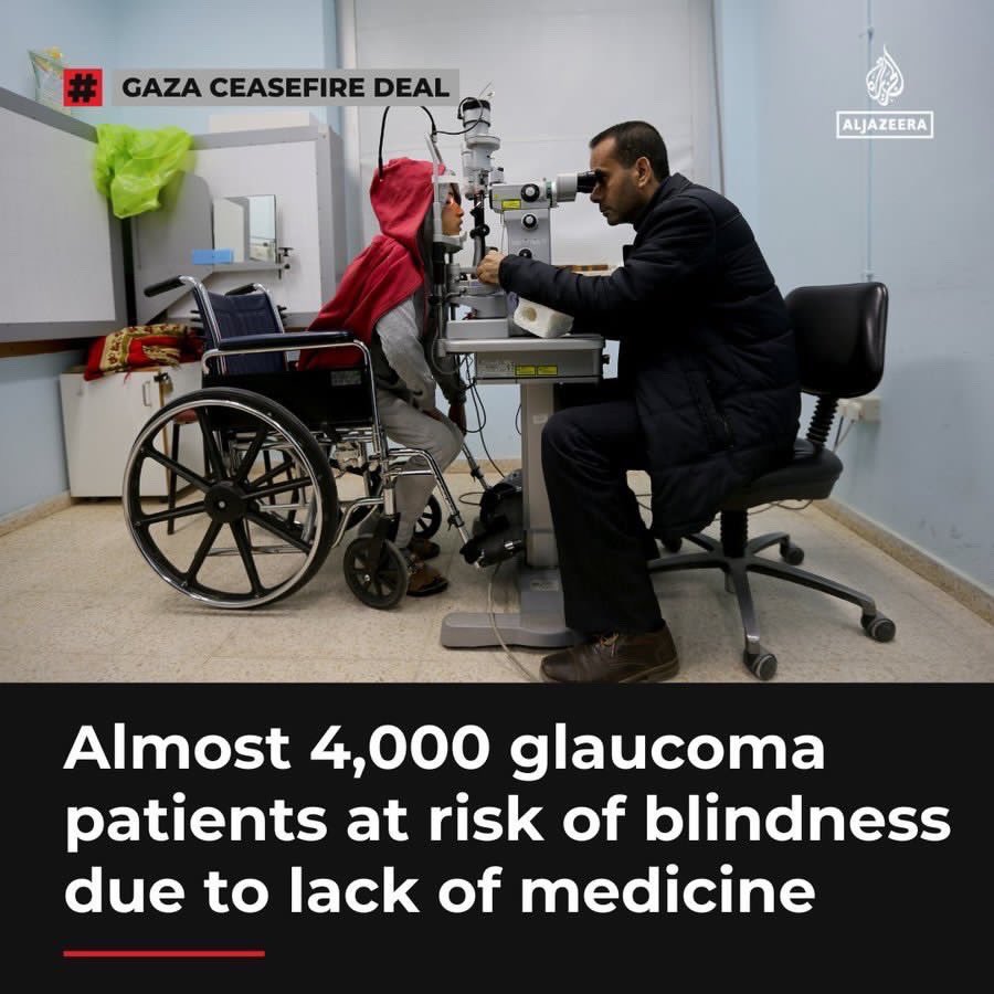 Nearly 4,000 glaucoma patients in Gaza are at risk of losing their sight due to a lack of treatment options and a limited number of surgical procedures in the enclave, says Gaza's Health Ministry.