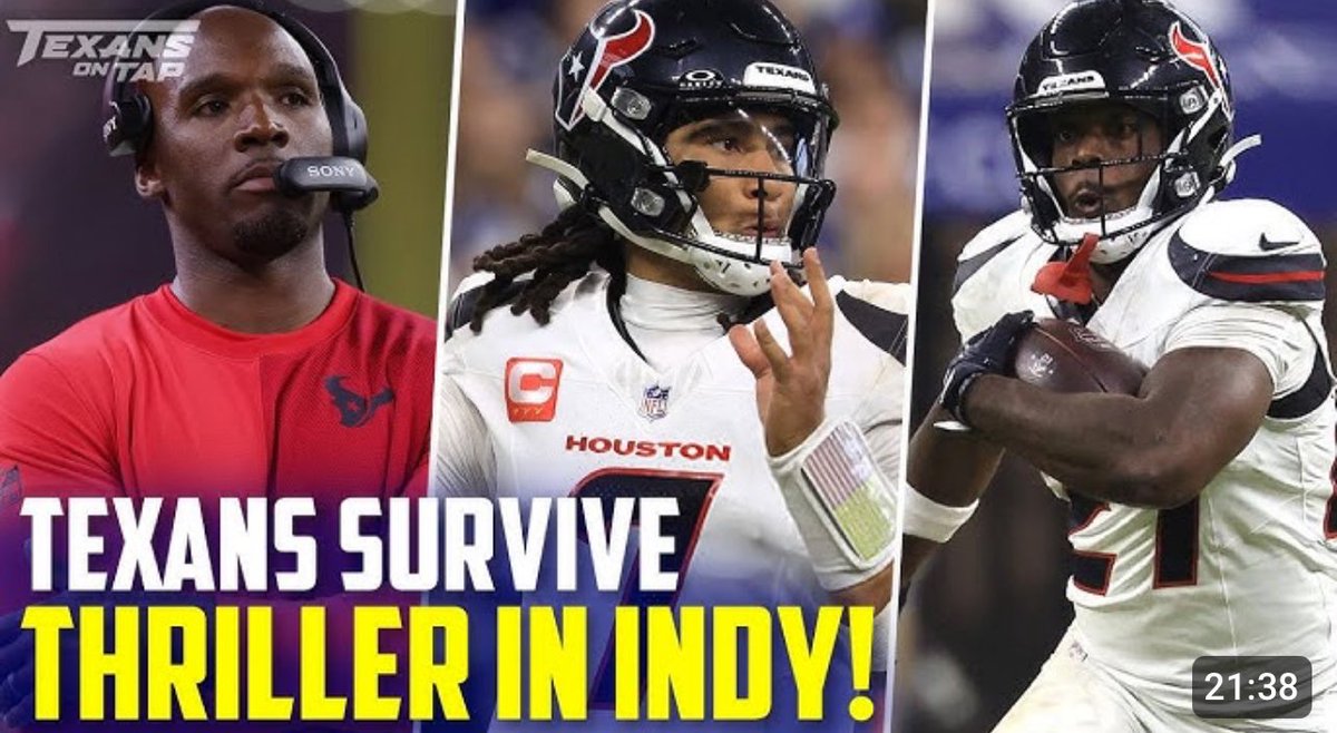 JoshJordanSCS's tweet image. Reaction: #Texans survive THRILLER in Indy! 😮‍💨
m.youtube.com/watch?v=I_-fGE…