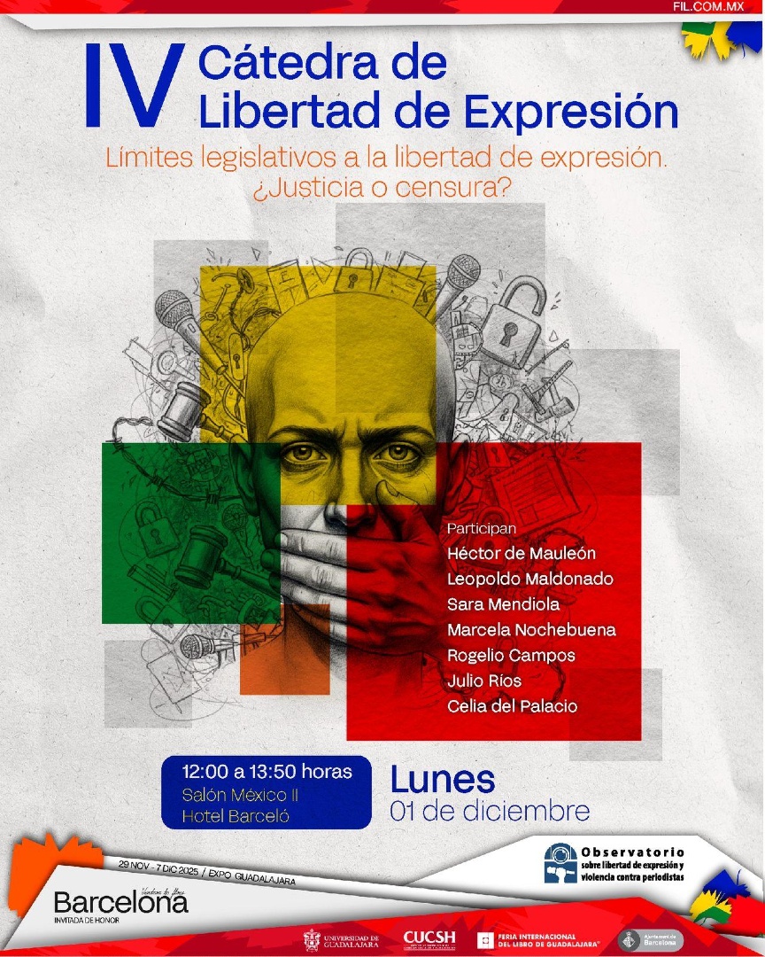 article19mxca's tweet image. 📣 Acompáñanos en la Cátedra de Libertad de Expresión: “Límites legislativos a la libertad de expresión. ¿Justicia o censura?” 

📅 Lunes 1 de diciembre 
📍 Hotel Barceló, Salón México 2 #Guadalajara
⏰ 12:00 h