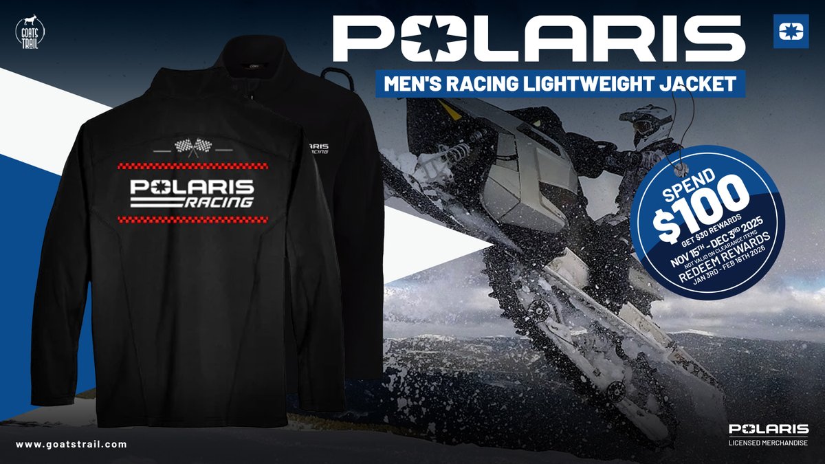 GoatsTrail's tweet image. 🏁 Hit the throttle in style with the Polaris® Men’s Racing Lightweight Jacket! 💨🔥

🎁 Holiday Rewards:
Spend $100 = Get $30 Rewards (Nov 15–Dec 3, 2025)
Redeem Jan 3–Feb 16, 2026

goatstrail.com/products/mens-…

#Polaris #PolarisRacing #RidingGear #ATVLife #UTVLife #Motorsports