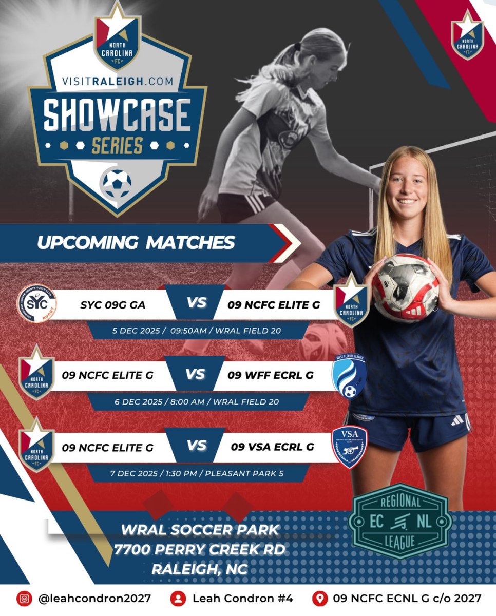 LeahCondron2027's tweet photo. Looking forward to competing in the NCFC College Showcase in Raleigh, NC this weekend! ⚽️🔥💪💥
@NCFC_Youth @ImCollegeSoccer @ImYouthSoccer @TopDrawerSoccer https://t.co/gair2y4yi4