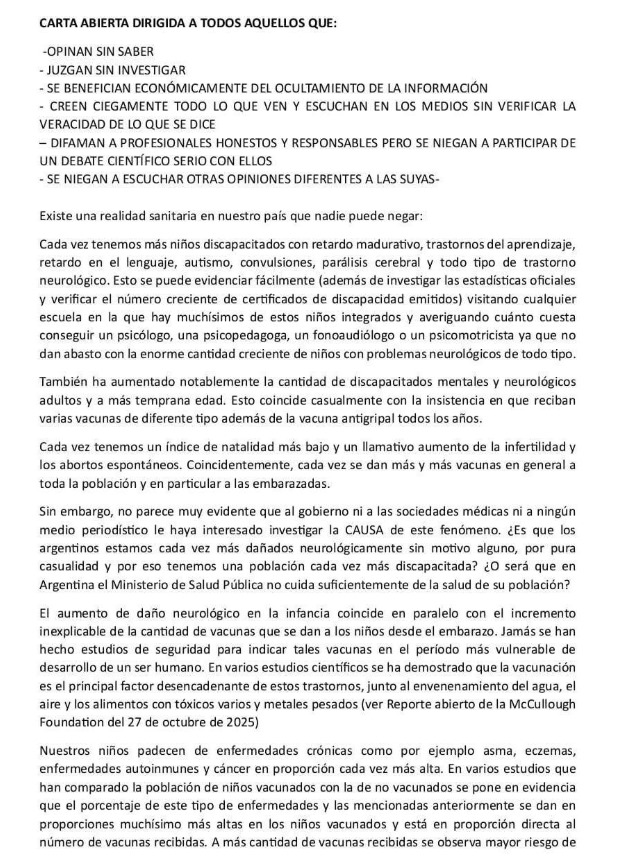 ARG_not4SALE's tweet photo. Carta abierta de profesionales a los que juzgan y opinan sin saber, a los que difaman y se niegan a un DEBATE. 
Derogación de la ley 27491 ya!!!!  @JMilei @KarinaMileiOk @MinSalud_Ar https://t.co/FKwoF3jkDv
