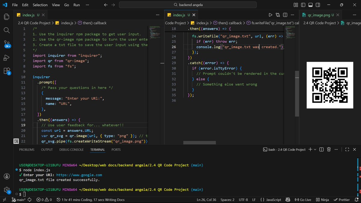 thankgod_049's tweet image. #30daysofcodingchallenge Day 2, dived into npm and built a  qr_code generator