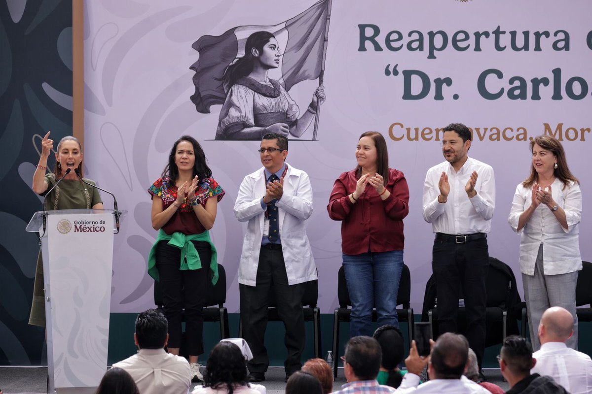 martibatres's tweet photo. “El Calero” como lo conoce su comunidad, es un hospital del @ISSSTE_mx símbolo de la historia reciente de Cuernavaca. Desde 1969 y hasta 2010 fungió como un hospital general. Fue cerrado en ese año cuando se abrió el Hospital Regional Centenario de la Revolución Mexicana. 

En 2020, ante la emergencia mundial, el Presidente @lopezobrador_ lo habilitó como Hospital Covid. Pasando la emergencia volvió a cerrarse.

Con la Presidenta @Claudiashein hoy declaramos la reapertura permanente del Hospital "Doctor Carlos Calero Elorduy".

Con 700 personas que trabajarán aquí, 64 camas censables, 40 camas no censables, tres nuevos quirófanos y 18 consultorios será, en los hechos, un nuevo Hospital.

A la derecha no le gusta la salud pública, quiere cobrarle a la gente por todo. La derecha quisiera que ese dinero que se le entrega al pueblo fuera para ellos, para sus intereses, que en vez de abrir hospitales públicos se pagaran seguros de gastos médicos privados con recursos públicos. Ante esto, hoy decimos: la salud pública no es un negocio, es un derecho, y por ello, el sector salud se fortalece con acciones como esta.