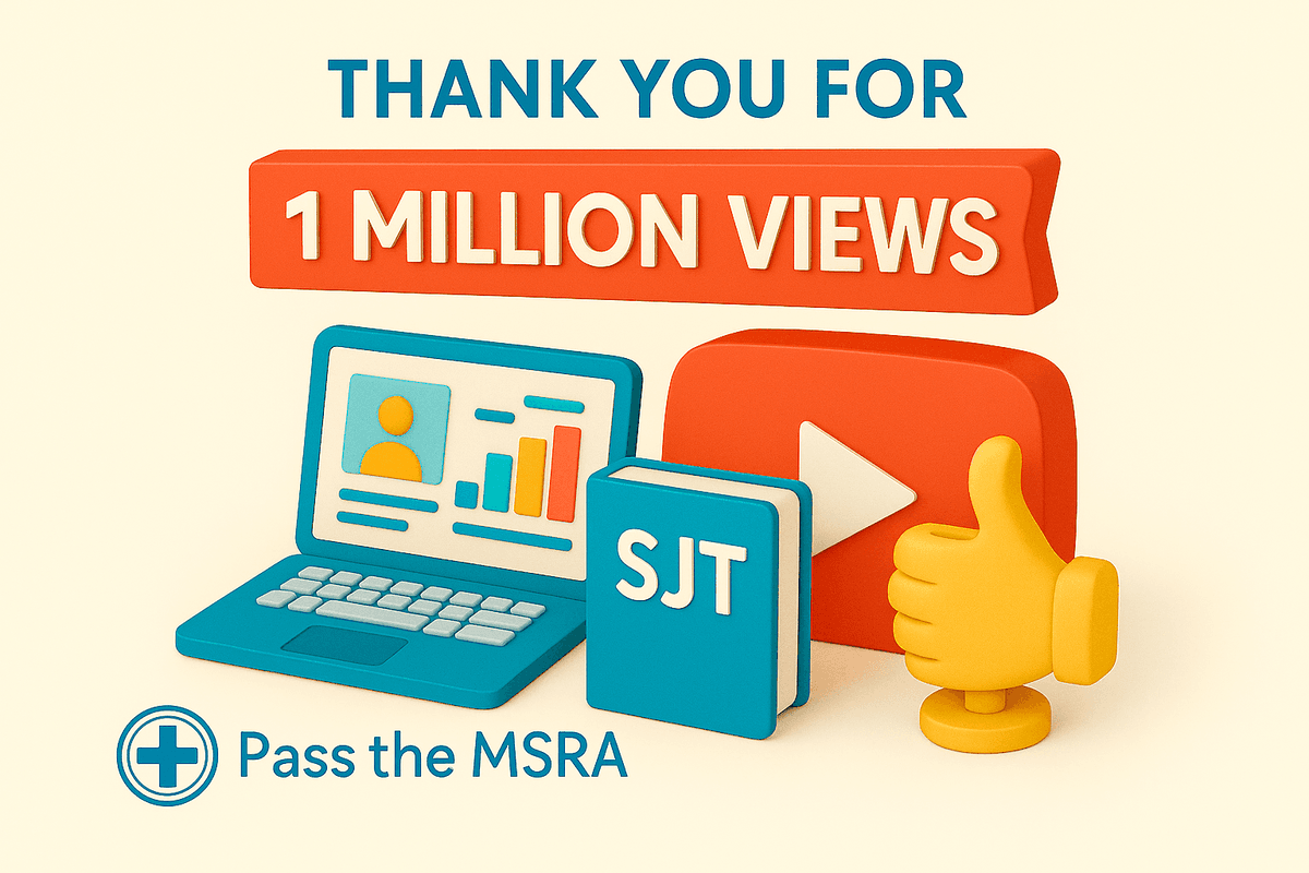 PasstheMSRA's tweet photo. 🎉 1 MILLION VIEWS! 🎉
Incredibly grateful to everyone who supported our journey.

To give back, our full MSRA SJT Textbook is now FREE 👇
https://t.co/RGTCmuMDTV

100 pages of pure content + podcasts + videos
#MSRA #SJT #UKDoctors #MedicalEducation #GPTraining #FreeMSRA https://t.co/hbNYACYJo6