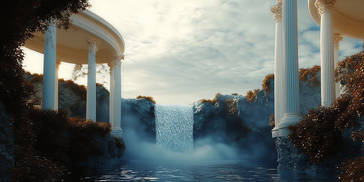 MuseionObsessed's tweet photo. Good afternoon All

Dive into this mystical vista of ancient pavilions draped in vines, framing a cascading waterfall into a tranquil, misty pool. A perfect blend of timeless architecture and nature's serenity! 🌊

#Ethereum #Base #Onchain_Art https://t.co/yQ4u3A9hgo