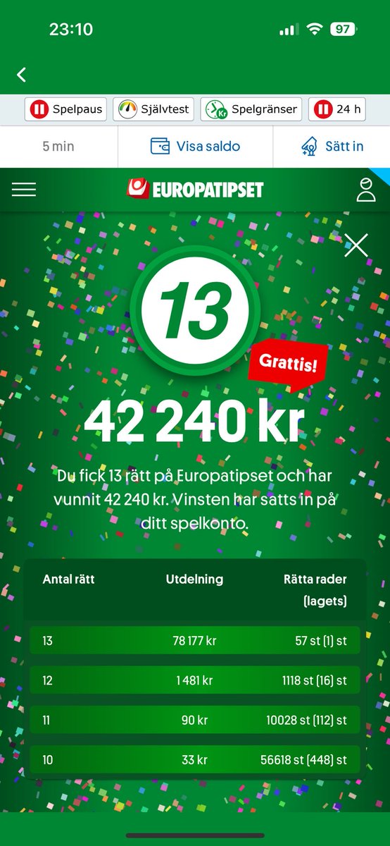 Fin ET söndag. Slottets trio Mega, All in Jackpott och Fräcka Rekordvinnare med 3 x 13 rätt och 380.000 kr inspelat ihop💰