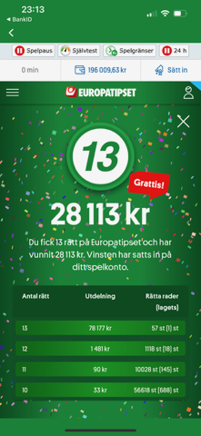 Slottetspel's tweet photo. Fin ET söndag. Slottets trio Mega, All in Jackpott och Fräcka Rekordvinnare med 3 x 13 rätt och 380.000 kr inspelat ihop💰 https://t.co/i52iGFxDOJ