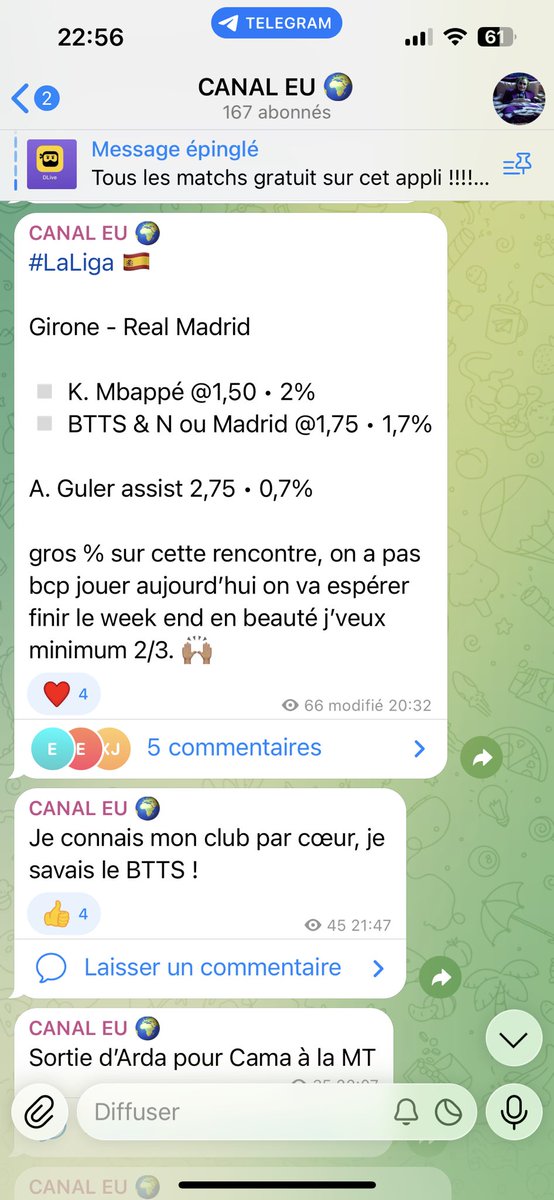 #LaLiga 🇪🇸

<a href="/GironaFC/">Girona FC</a> - <a href="/realmadrid/">Real Madrid C.F.</a> 

▫️K. Mbappé <a href="/1/">1</a>,50 • ✅
▫️BTTS &amp; N ou Madrid <a href="/1/">1</a>,75 • ✅

2/3 ce soir alors que c’était vraiment pas évident, on fini le week end en beauté dans les groupes 🤑

Merci à tous pour le soutiens l’ekip 🏴‍☠️