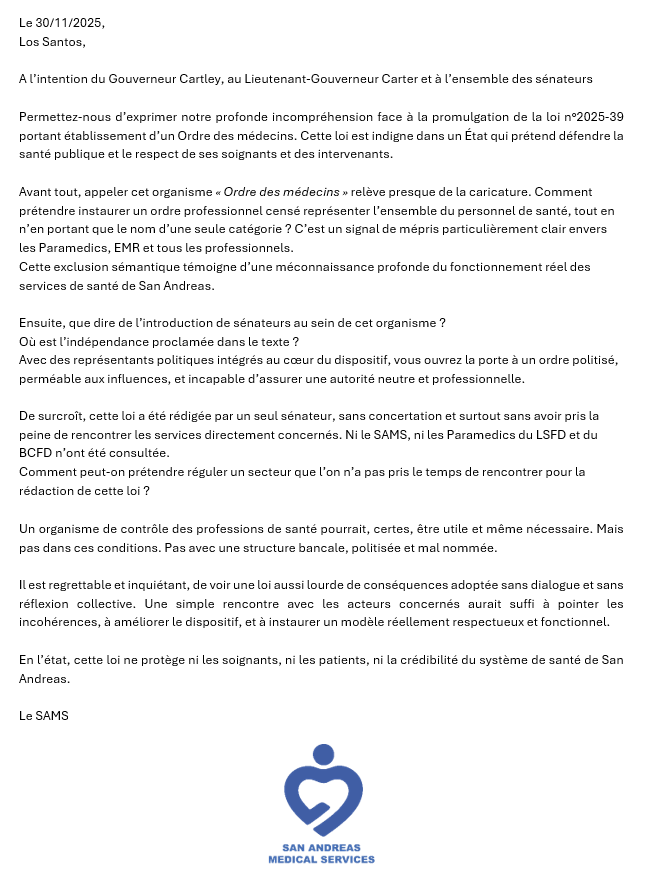 CalebMoorerp's tweet photo. Le SAMS est défavorable à la loi n° 2025-39 portant établissement d’un Ordre des médecins en l'état. 
Ce communiqué à été adressé au gouverneur et lieutenant gouverneur. https://t.co/99DTsWz8dg