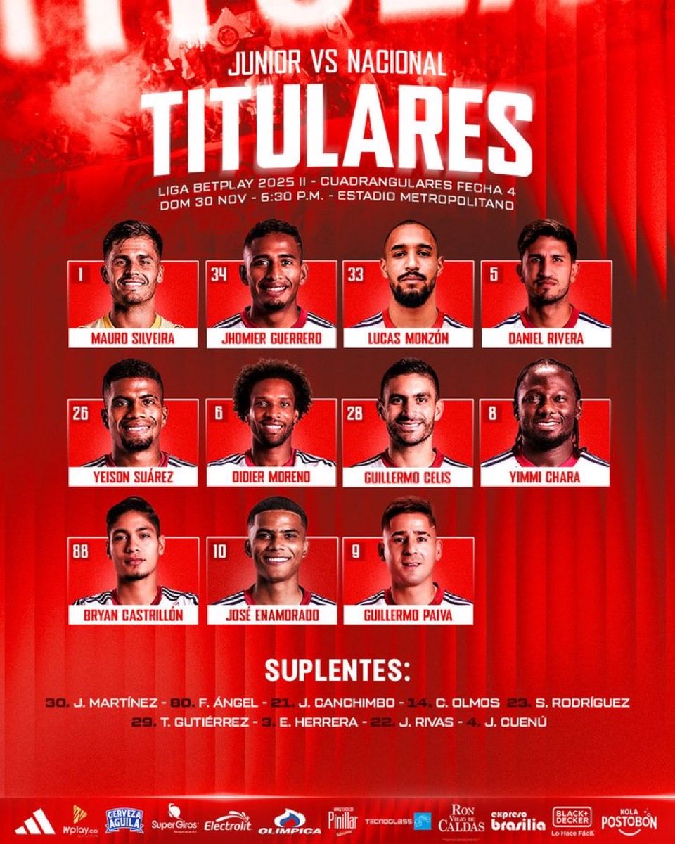 Nómina de Junior de Barranquilla para enfrentar a Atlético Nacional