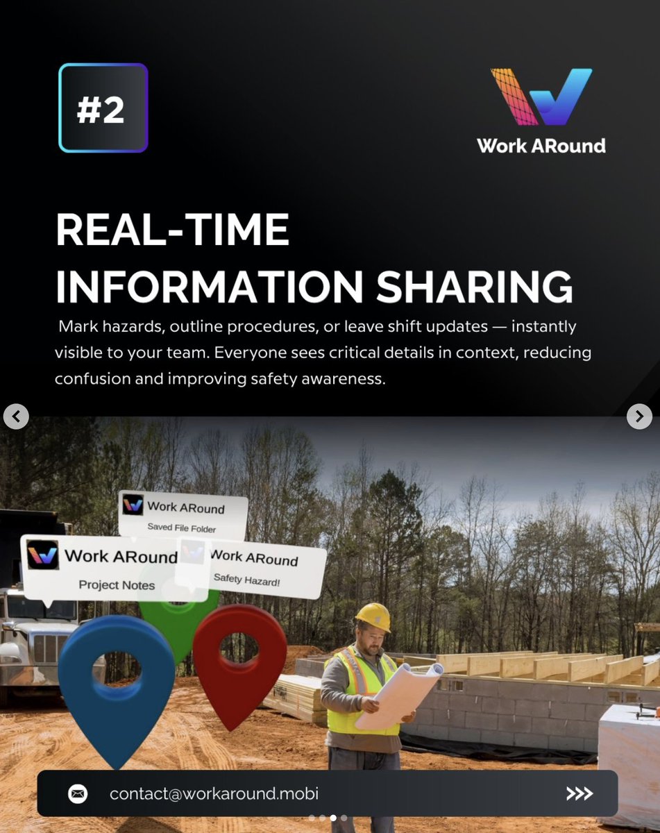 WorkARound_app's tweet image. Built for the field, designed for impact. With Work ARound, every team can work smarter, safer, and faster, in just 3 simple moves. No complex setup. No downtime. Just real-time awareness powered by augmented reality.

Get ready to transform how your team communicates, shares…