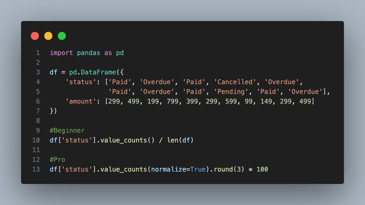 realmbit's tweet image. Pandas magic 🐼📷 value_counts()
#protips

#Python #Pandas #DataScience #DataAnalytics #CodingTips #100DaysOfCode #PythonTips