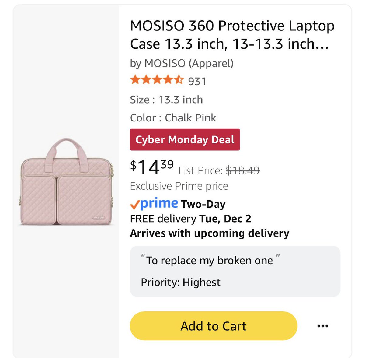 <a href="/MelissaKumanski/">Melissa Kumanski</a> TYSM for allowing us to share! My most needed item right now is a new laptop bag to protect my laptop to and from school. Any/all help is graciously appreciated! #clearthelist amazon.com/hz/wishlist/ls…
