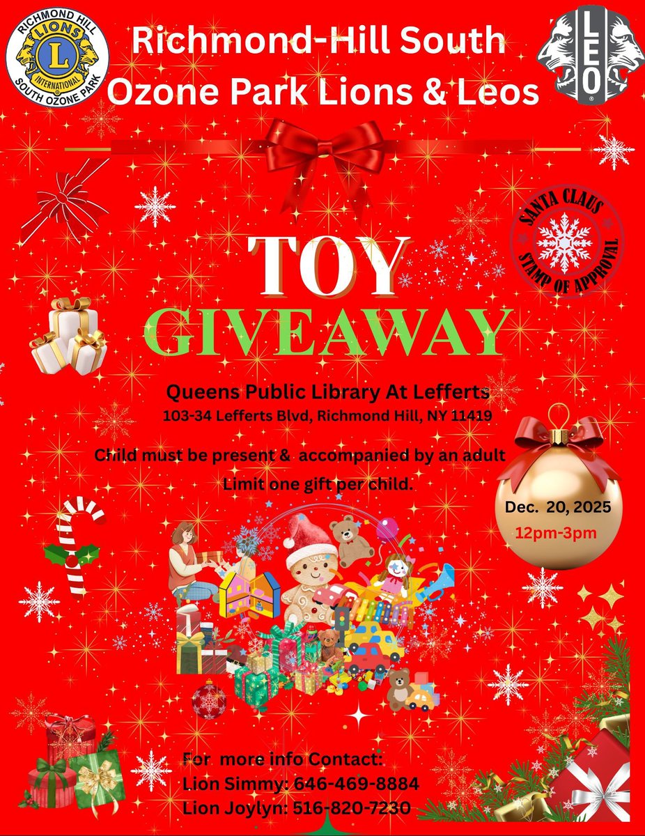 HitlallRomeo's tweet photo. Richmond Hill-South Ozone Park Lions &amp; Leo's Club Annual Toys Giveaway https://t.co/PGbe9kw6T3