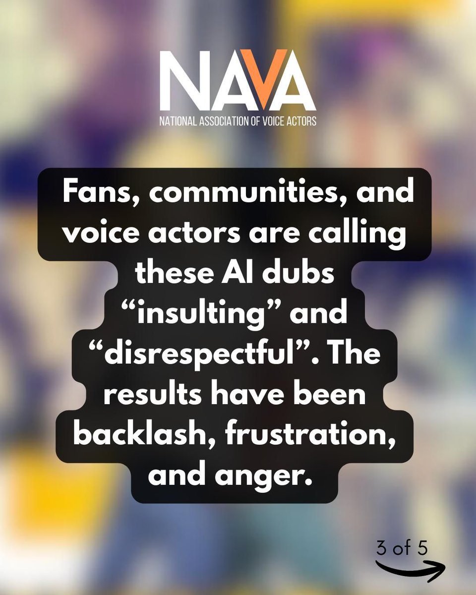 NAVAVOICES's tweet image. Amazon has had many opportunities to create dubbing projects filled with authentic storytelling, emotional connection, and believability. Instead they have chosen to create AI slop dubs of Banana Fish, Vinland Saga, and No Game No life. Many are calling these dubs &quot;insulting&quot; and…