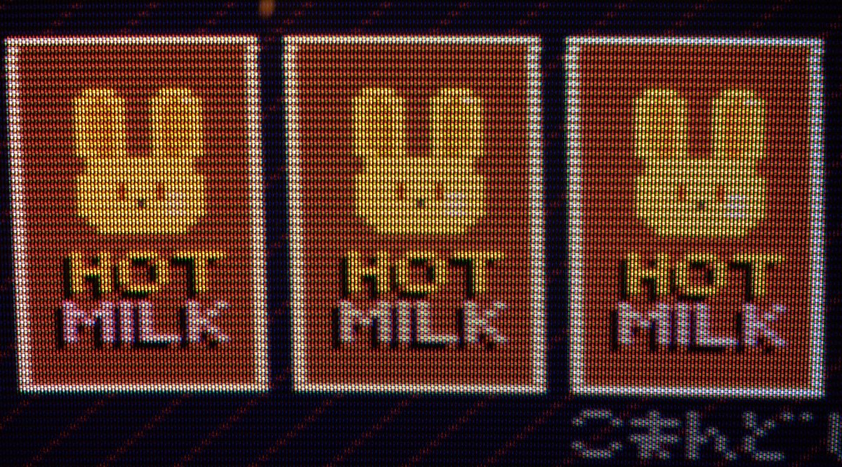 crtscrproject's tweet image. No witty caption, just slotmask porn

SCR$: Hot Milk / MSX 2 / Panasonic FS-A1
RGB / Funai 14&quot; CRT TV
#pixelart #photography #MSX