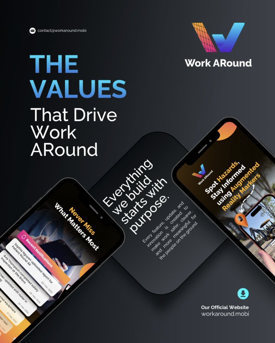 WorkARound_app's tweet image. Everything we build starts with purpose.

At Work ARound, safety is our foundation, simplicity is our design philosophy, and community impact is our measure of success. Every feature, update, and innovation is created to make work safer, clearer, and more meaningful for the…