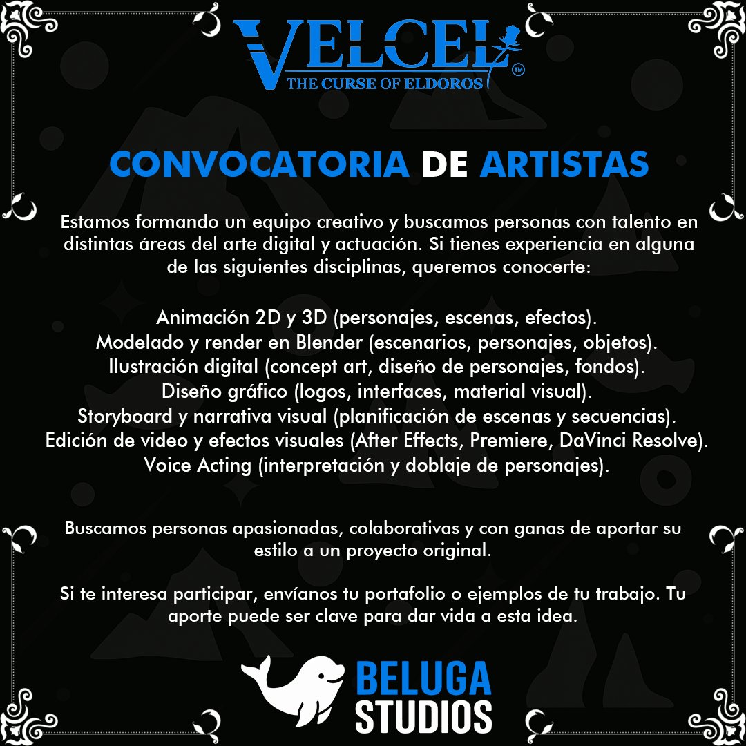 BelugaStudios's tweet photo. ¡Únete al equipo de Beluga Studios para dar vida a
@sagavelcel! 🐝
¡En 2026 estamos ampliando nuestro equipo! 🔥
Este es un proyecto remunerado 💰
ENVÍA TU PORTAFOLIO:
teambelugastudios@gmail.com 📪
#Animadores #Animación #ActoresDeVoz #SerieAnimada #Arte #ArteDigital https://t.co/IzMwH3DMrx