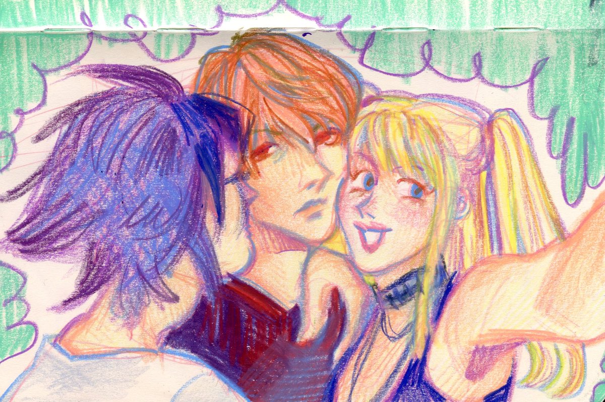 robertdenirowap's tweet photo. sometimes i think these 3 could've been something beautiful.... somewhere over the rainbow #yotsubaarc #lightyagami #lawliet #L #misaamane #deathnote #dntwt #neocolorii #crayonart #sketchbook https://t.co/vX2M4vycj6