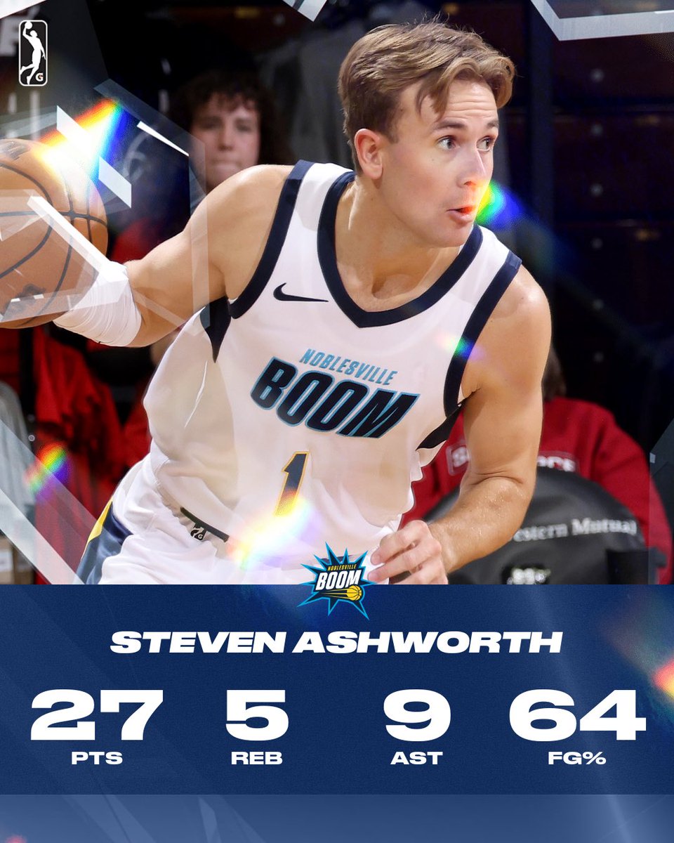 nbagleague's tweet image. 27 PTS 🔥 9 AST 🔥 9/14 FG

Steven Ashworth brought the BOOM! He filled up the stat sheet to lead the @noblesvilleboom to a 15-point second half comeback win over the Herd.