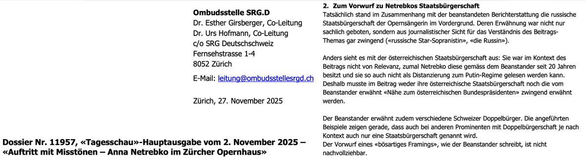 mz_storymakers's tweet image. #SRF will kein #Framing erkennen, indem Anna #Netrebko in #Tagesschau als "die Russin" geframt und verschwiegen wurde, dass sie seit 20 Jahren vor allem EU-Bürgerin und Österreicherin mit Lebensmittelpunkt Wien ist. #Desinformation gilt bei @srfnews als Normalzustand! @brenntr