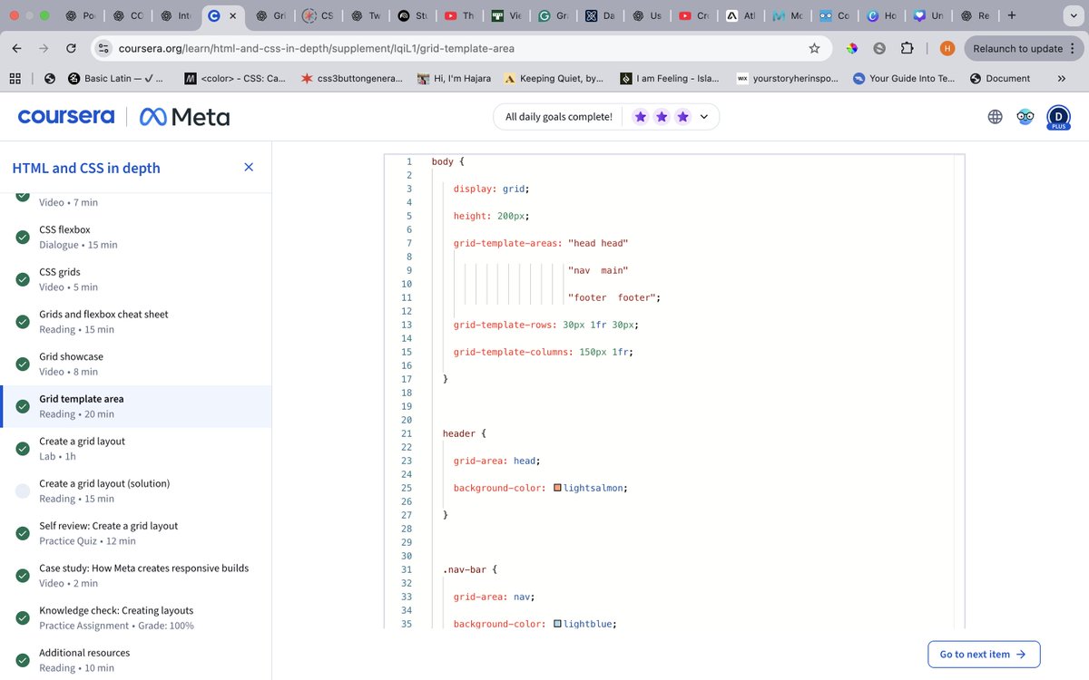 hajocodes's tweet image. Day59 #100DaysOfCode
Today I learned:
• #CSS  Grid and how it differs from Flexbox
• Built layouts with grid examples
• Grid template areas
• Common CSS selectors
• Selector specificity
• Combination selectors