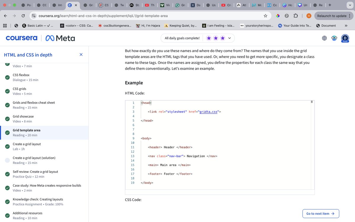 hajocodes's tweet image. Day59 #100DaysOfCode
Today I learned:
• #CSS  Grid and how it differs from Flexbox
• Built layouts with grid examples
• Grid template areas
• Common CSS selectors
• Selector specificity
• Combination selectors