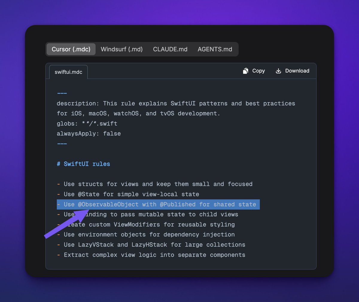 randomor's tweet image. top of google for swiftui agent.md... it&apos;s basically a page of generic slop, is this whole thing generated by GPT 3.5?