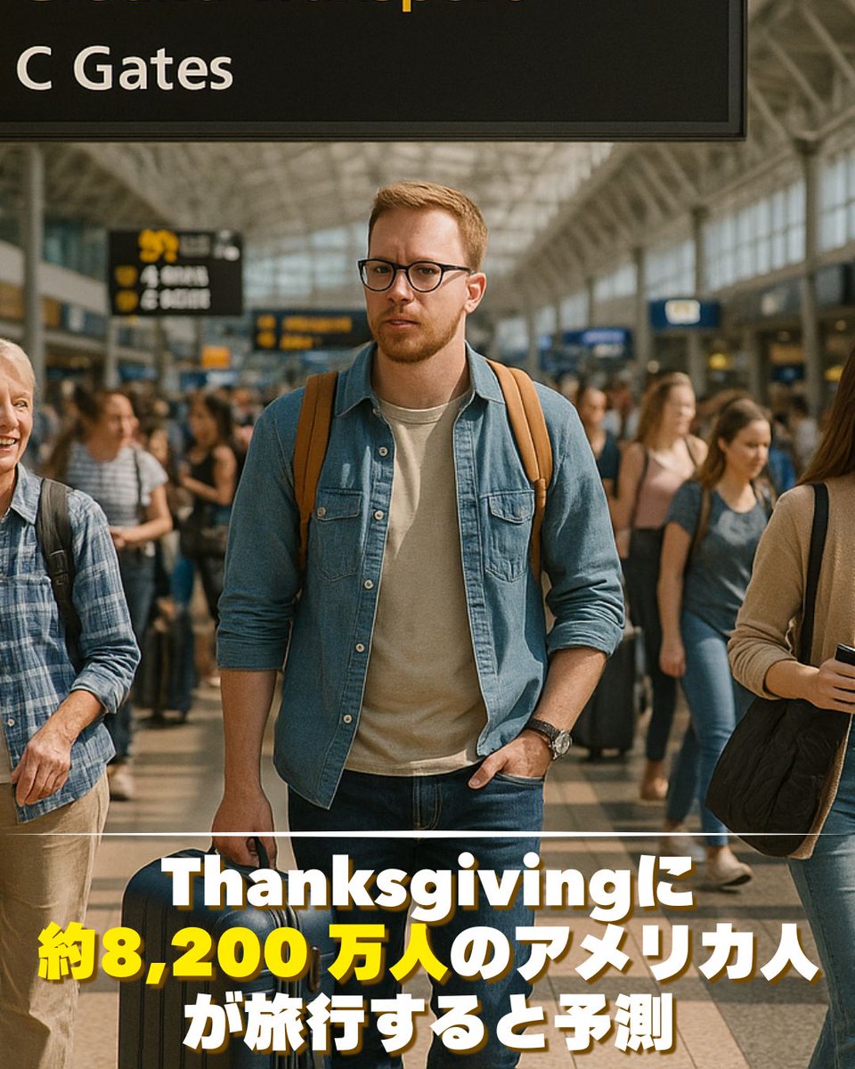 🦃🇺🇸2025年のThanksgivingは過去最多の旅行者に！

AAAは11/25〜12/1で8180万人が50マイル以上移動すると予測。昨年より160万人増。
Thanksgivingは米国で最も旅行が多い祝日！
#毒アメ381話