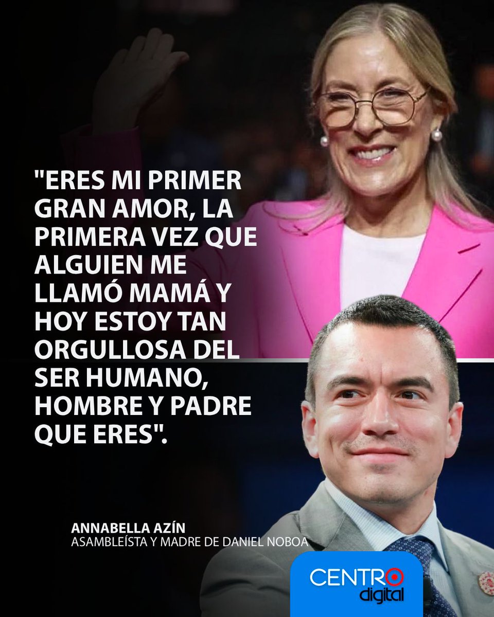 radiocentroec's tweet photo. #ATENCION | “Eres mi primer gran amor, la primera vez que alguien me llamó mamá y hoy estoy tan orgullosa del ser humano, hombre y padre que eres. Te amo, hijo, y sigue siempre siendo el extraordinario líder que Dios te ha destinado a ser”, expresó @annabellazinok, asambleísta y madre del presidente @DanielNoboaOk, al felicitarlo por su cumpleaños número 38.