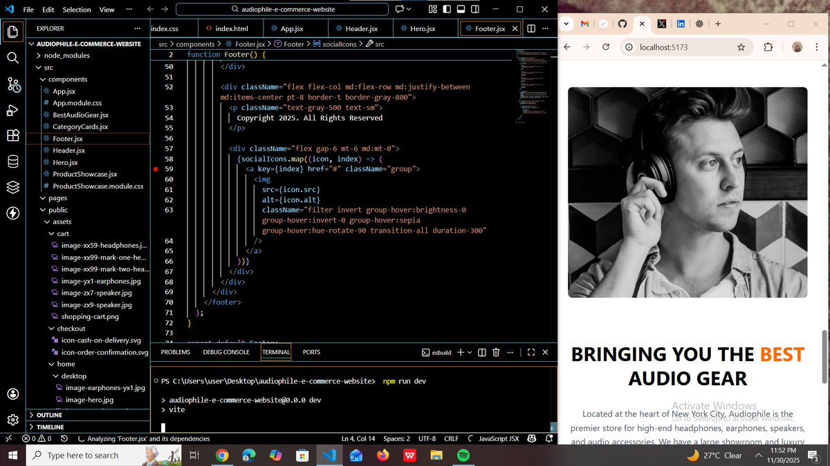 fat20565's tweet image. Day 59 of #100DaysOfCode
Completed the homepage UI for my Audiophile e-commerce project. Moving on to the next page and continuing to build out the full website experience. Excited to see everything come together!
#React