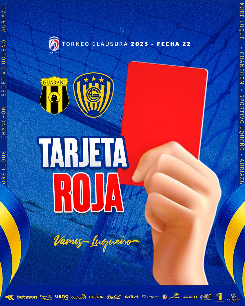 #CopadePrimeraPy

☑️ Torneo Clausura | 2025
📅 Fecha 22

95 Min.  🟥Expulsado Ángel Benítez

Guaraní 2⃣ - 1⃣ #LUQUEÑO