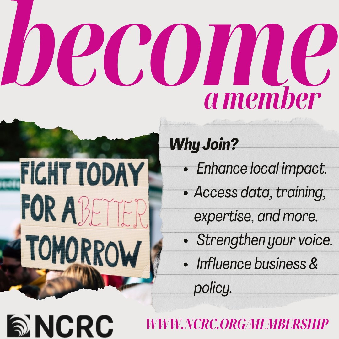 NCRC's tweet image. By joining NCRC, you’re not just gaining membership—you’re joining a movement! 🏡 Our members receive access to exclusive data, research, and training, along with the opportunity to make a significant impact on #CommunityDevelopment and #EconomicJustice. hubs.ly/Q03TsHgD0