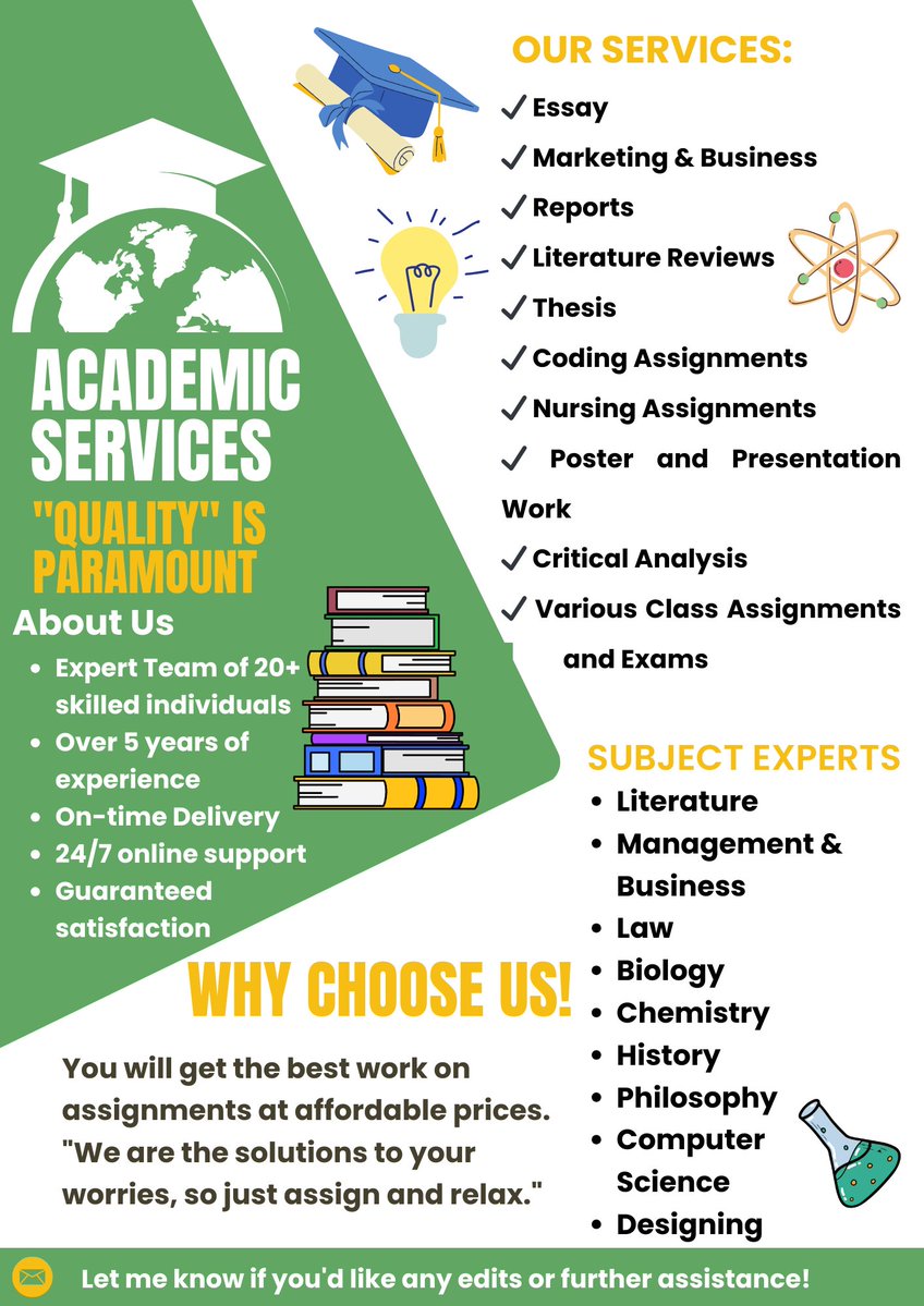 genius_essays1's tweet image. ✓#Online Classes
✓Dissertation
✓#Homework due
✓Test
✓Essay pay
✓Response
✓Biology
✓Physics
✓Economics
✓Math