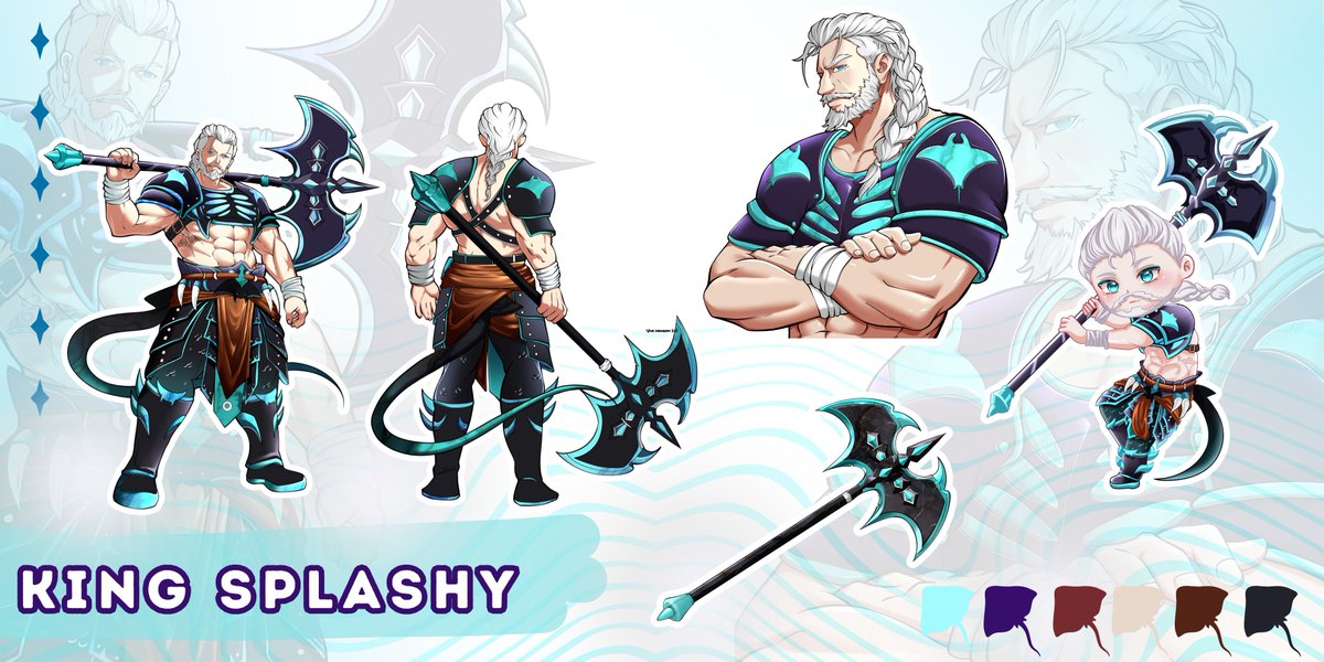 KingSplashyVT's tweet image. The tides shift… because King Splashy just dropped his official reference sheet. 👑💦
Fierce in battle, reliable in spirit — I’m ready to make waves.
Artists: @minizizie 
Design and concepts: @minizizie and myself.
#VTuberEN #VTuberDesign #MantaRayVTuber