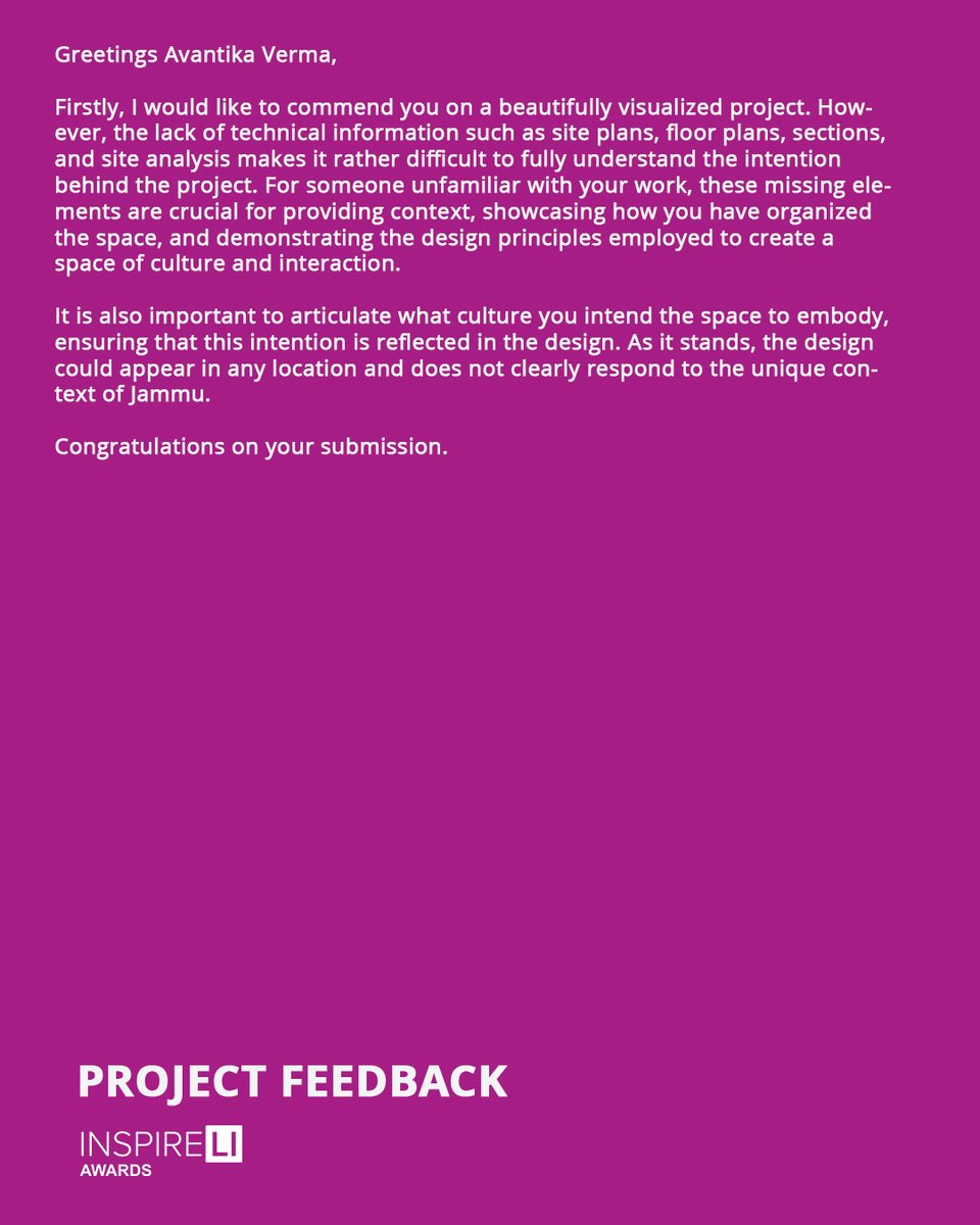 AmazingArchi's tweet image. 📚INSPIRELI EDUCATION JURY FEEDBACK

Read more: inspirelieducation.com/en/detail/6850/

• Advisor: Khulukani Bila
• Student: Avantika Verma
• Project: JAMMU HABITAT CENTRE

#architecture
#inspireliawards
#amazingarchitecture

#architecturestudent #architecturestudents