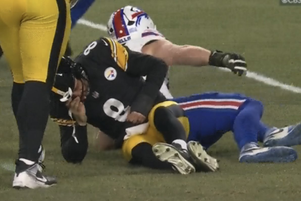 Mason Rudolph took over for Aaron Rodgers after he was sacked by Joey Bosa, leading to a Bills touchdown