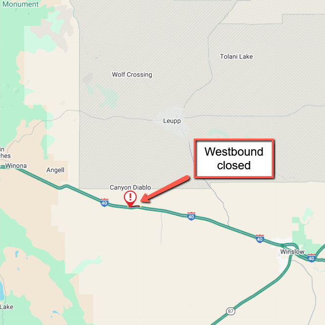 CLOSURE* I-40 westbound is closed near Winona due to a crash at