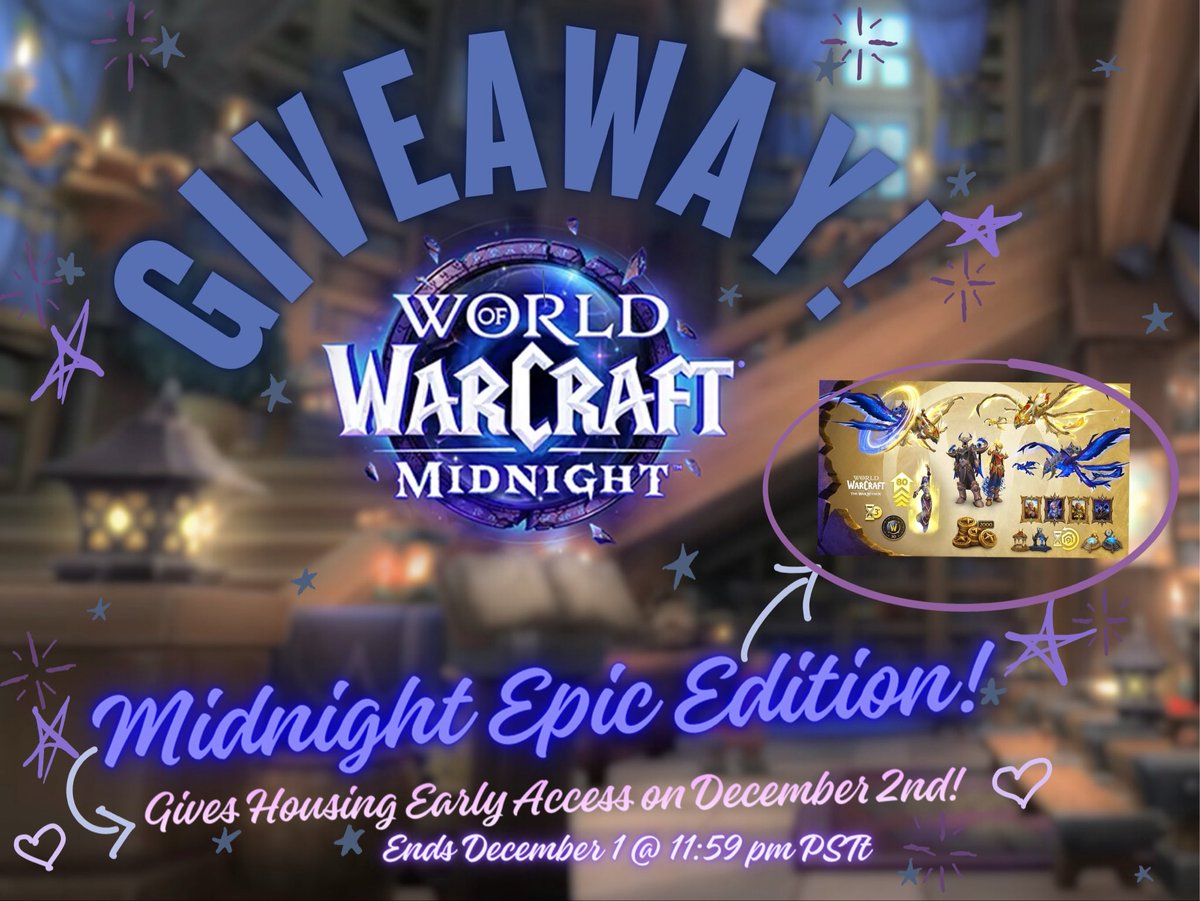 WarcraftCares's tweet image. ✨#giveaway✨#warcraft housing is almost here and we have another fun giveaway to help you get access!

🔁+ ❤️+ reply w/ the decor item you’d want most irl &amp;amp; HOW you’d use it in your own home or life for a chance to win an Epic Edition of Midnight!

Be creative! 🤩 #WoW_Partner